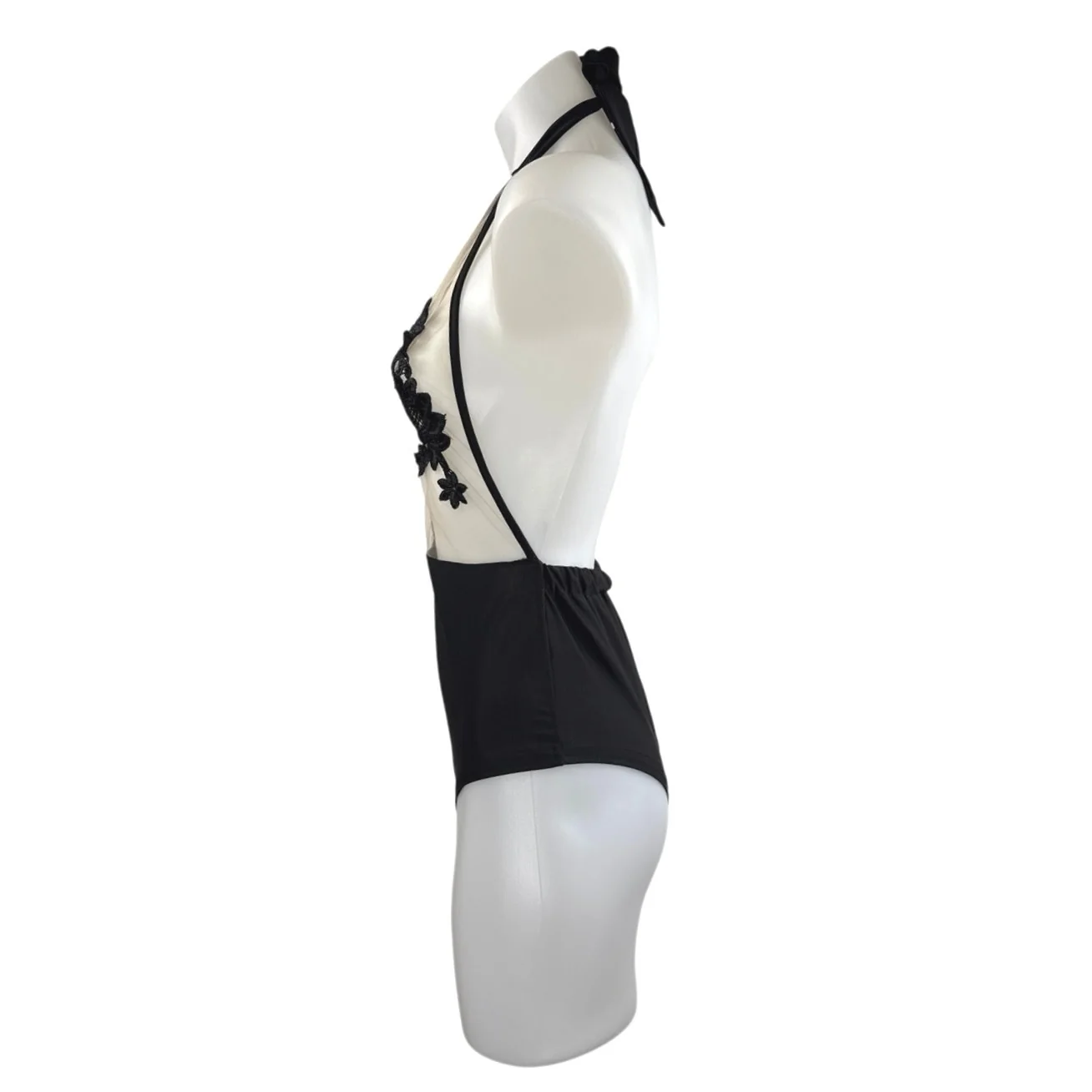 NEW Zaful Black Lace Splicing Halter High Waist One-Piece Swimwear Swimsuit Sz M - Image 2
