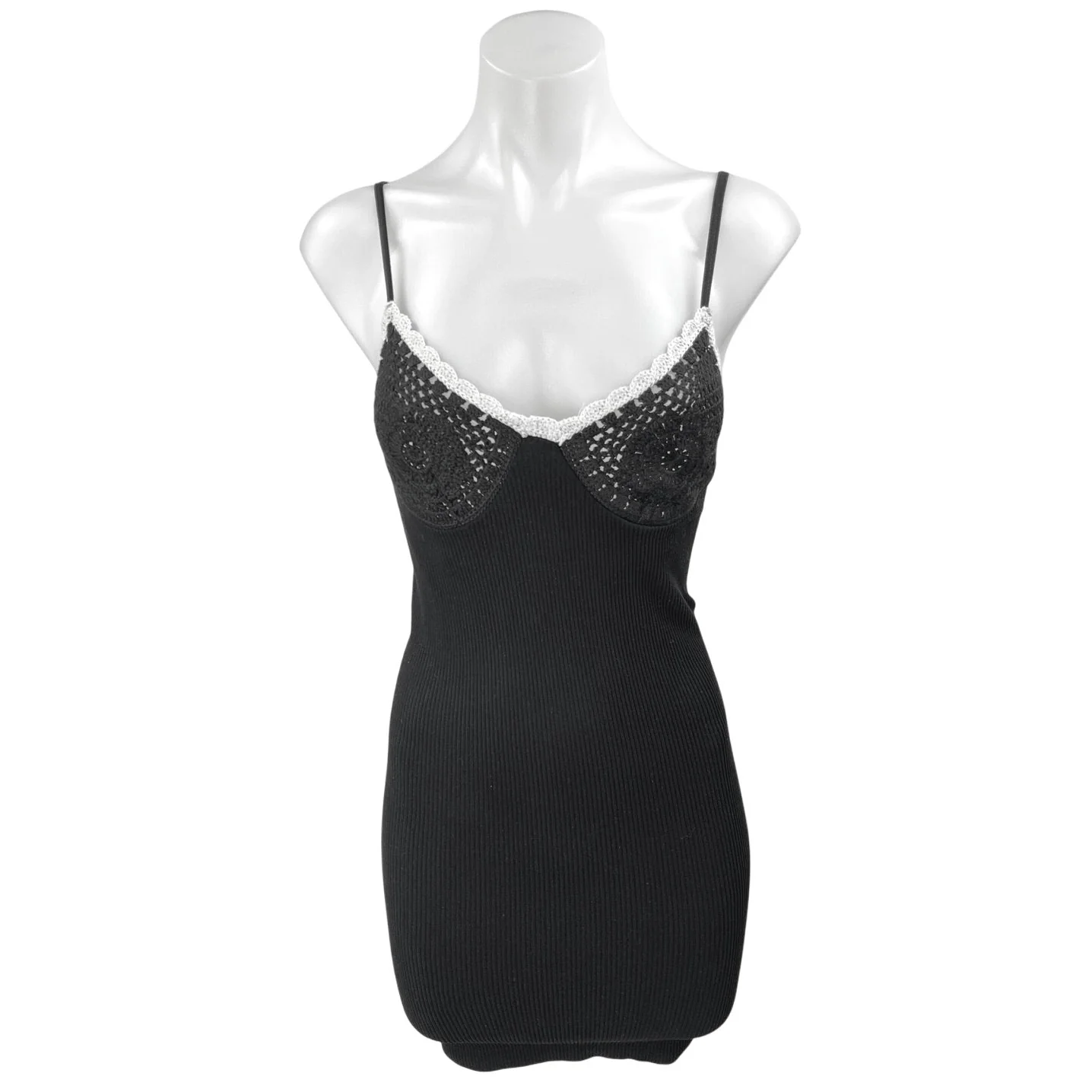NEW Zara Black Sleeveless Rib Knit Crochet Cami Camisole Mini Bodycon Dress M/L