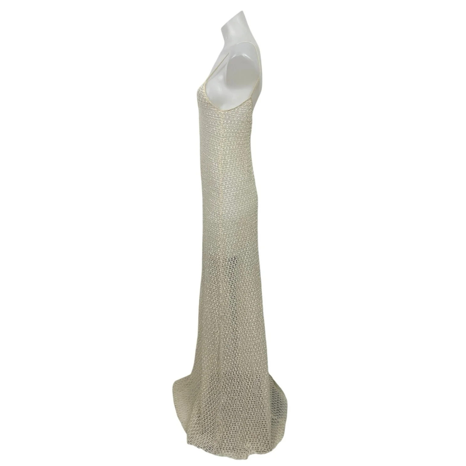 NEW Zara Cream Sleeveless Crochet Knit Sheer Cover Up V Neck Maxi Dress Size S - Image 2