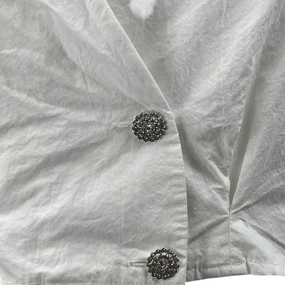 NEW Zara White Short Sleeve V Neck button Front Shirt Blouse Crop top Size S - Image 2