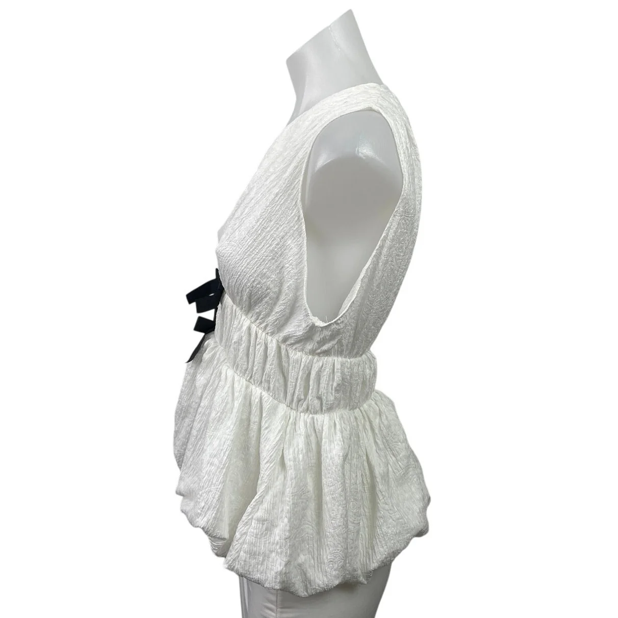 NEW Zara White Textured Bow Sleeveless Plunge V Neck Blouse Crop Tank Top Size L - Image 2