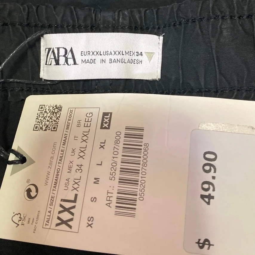 NEW Zara Womens Black High Rise Straight Wide Leg Windbreaker Trousers Pants XXLm - Image 4