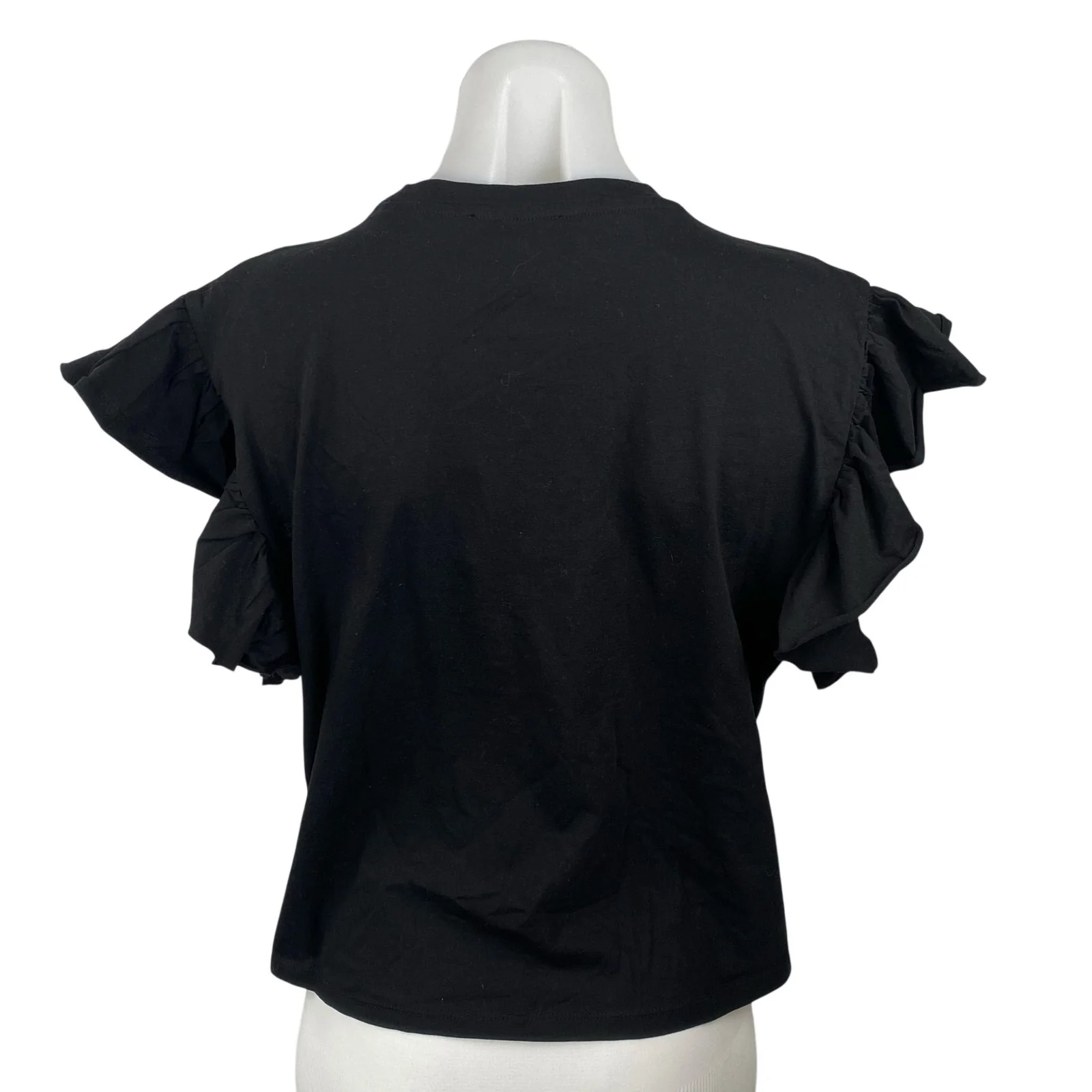 NEW Zara Women's Black Round Neck Ruffle Flutter Sleeve T-Shirt Blouse Top Sz M - Image 4