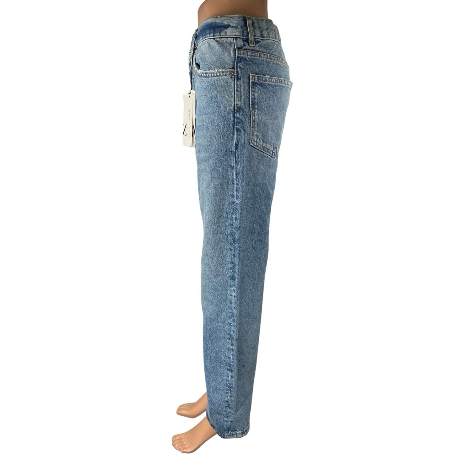 NEW Zara Women's Blue Medium Wash High Rise Relaxed Straight Denim Jeans Size 2 - Image 2