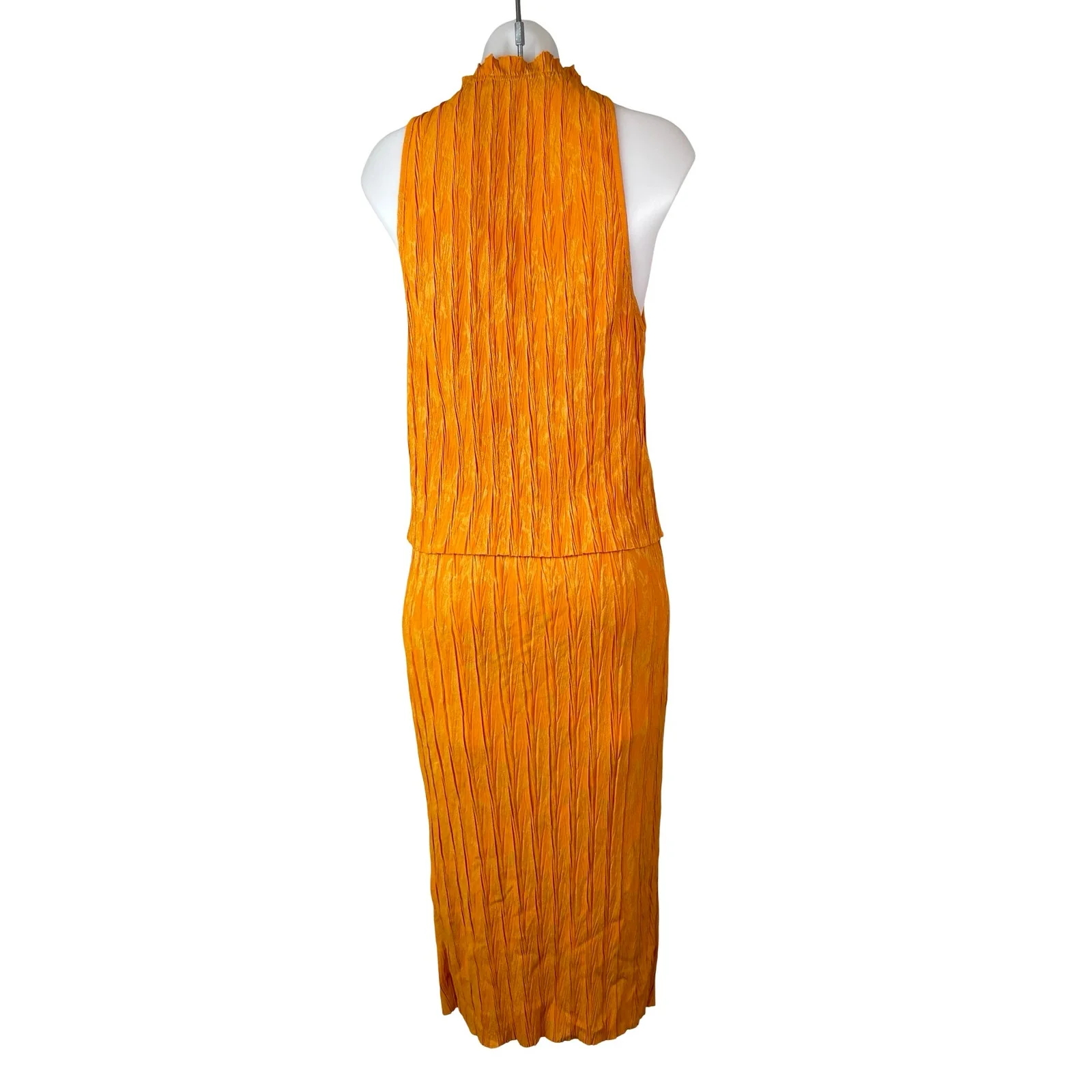 NEW Zara Women's Orange Ribbed Sleeveless Tank Top Midi Straight Skirt Set Sz M - Image 4