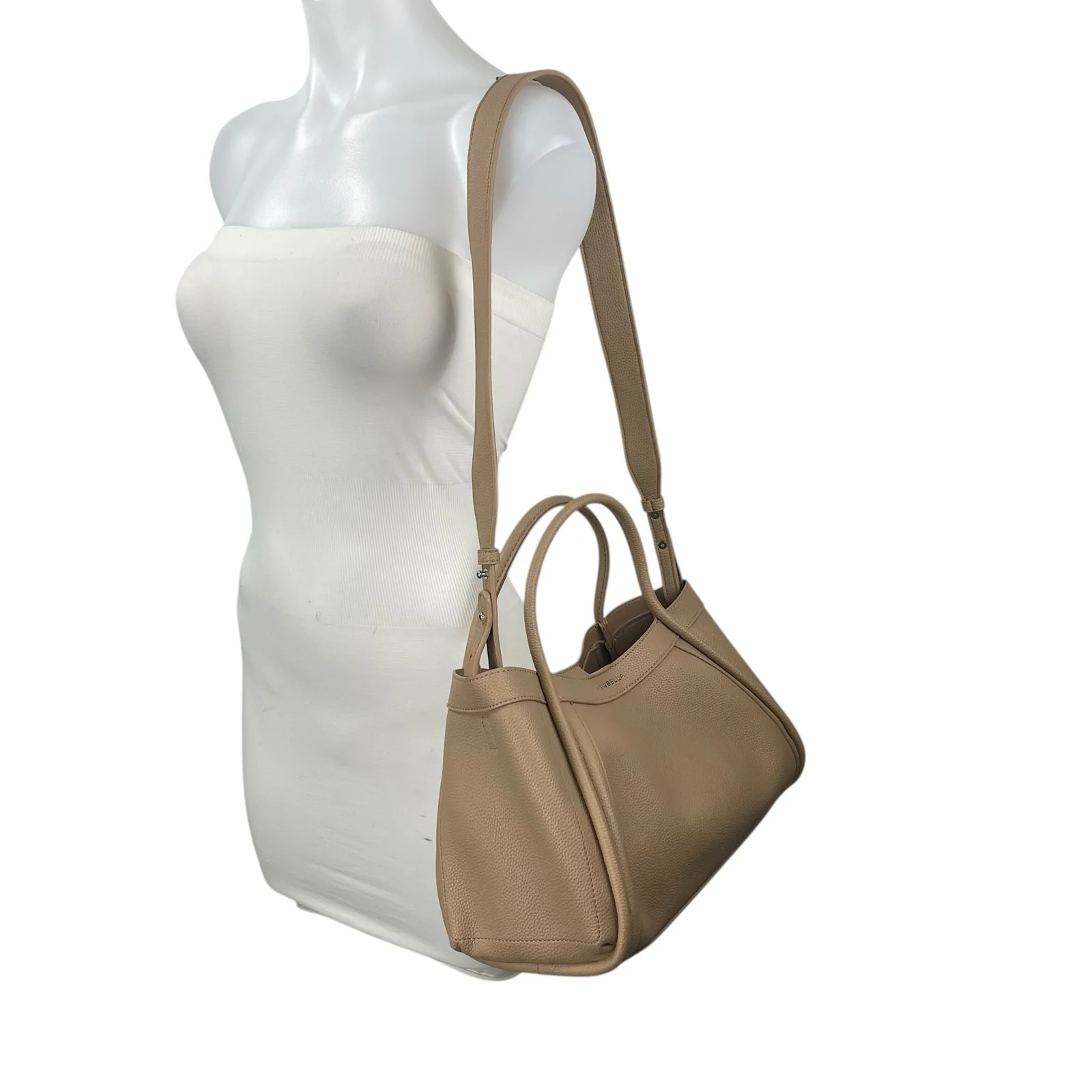 Newbella Kelly Light Beige Nude Faux Leather Vegan Pebble Crossbody Bag Handbag - Image 2