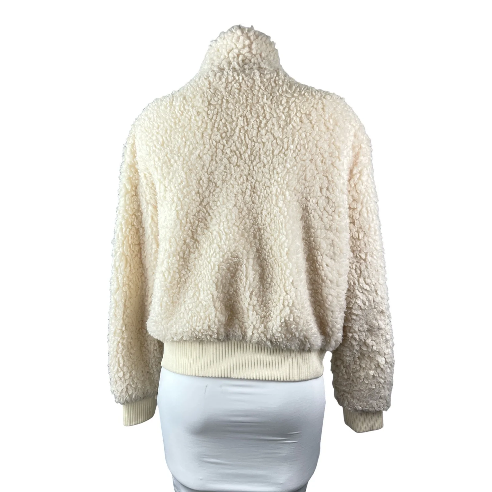 Newbury Kustom Cream Faux Sherpa Fleece Full Zip Long Sleeve Sweater Top Size L - Image 3