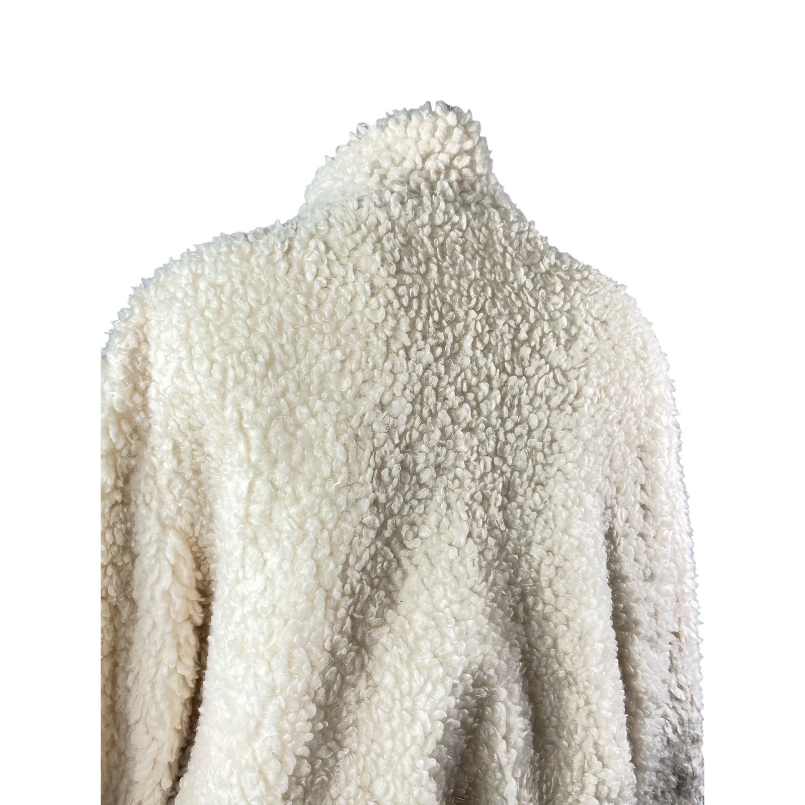 Newbury Kustom Cream Faux Sherpa Fleece Full Zip Long Sleeve Sweater Top Size L - Image 4