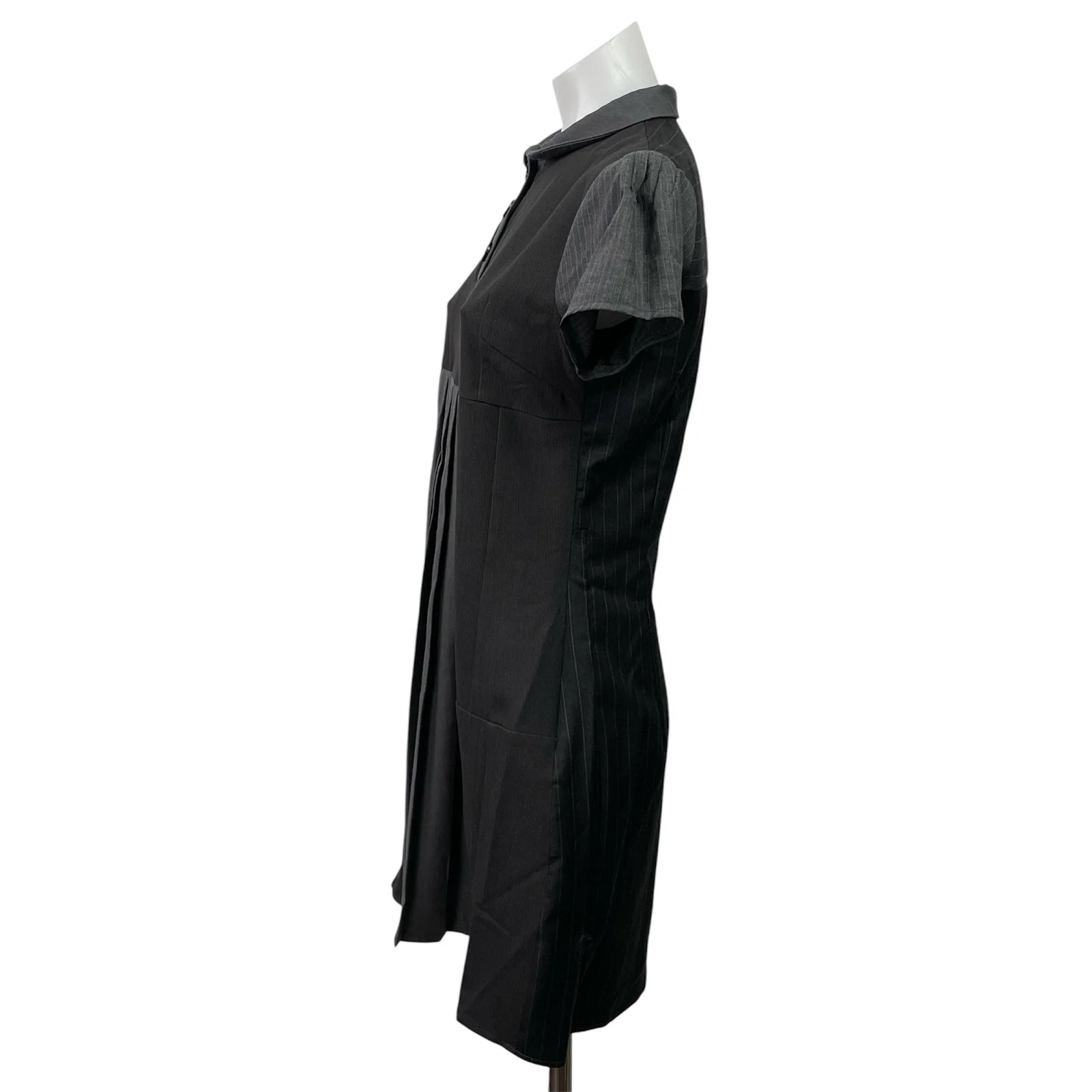 Nicolo Romano Women's Black Short Sleeve Collared Pleated Polo Mini Dress Size M - Image 2