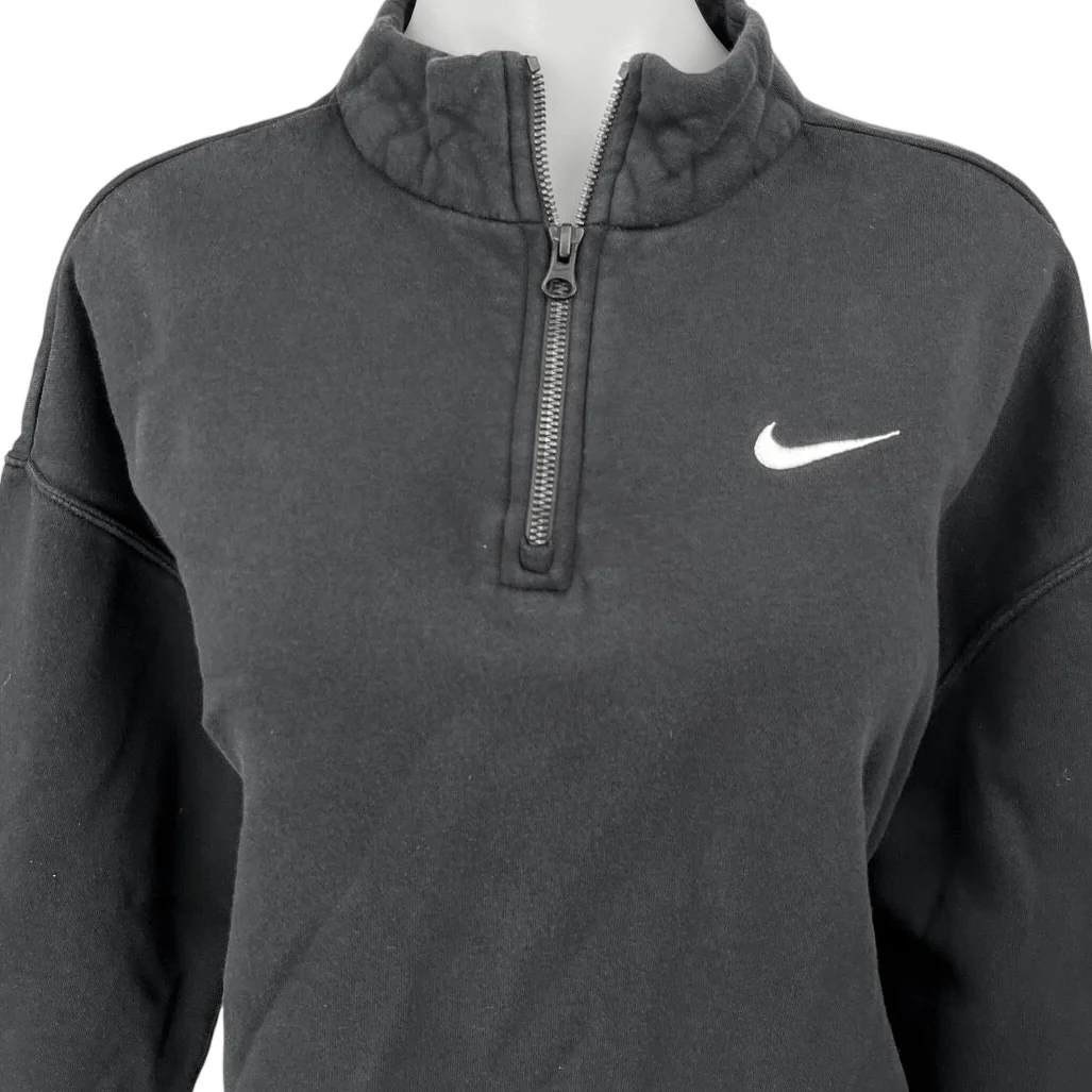 Nike Women's Black Fleece 1/4 Zip High Neck Pullover Sweatshirt Top Size M - Image 3