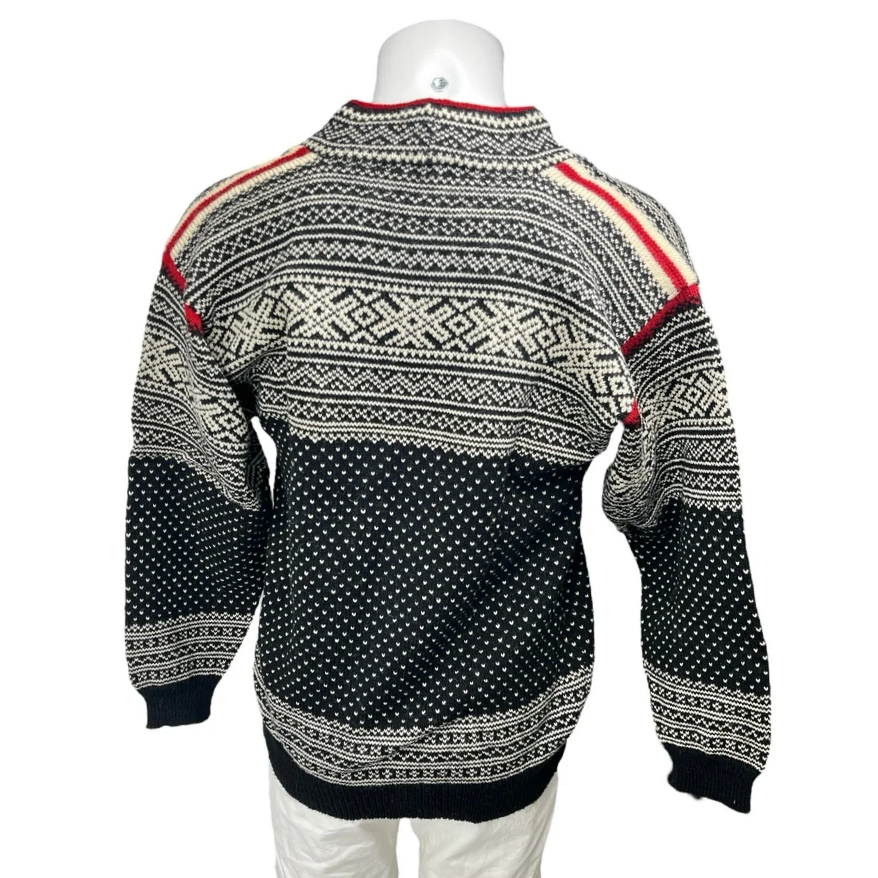 Nordic Nomad Men's Black Gray 100% Wool Fair Isle Long Sleeve Sweater Top Size L - Image 2