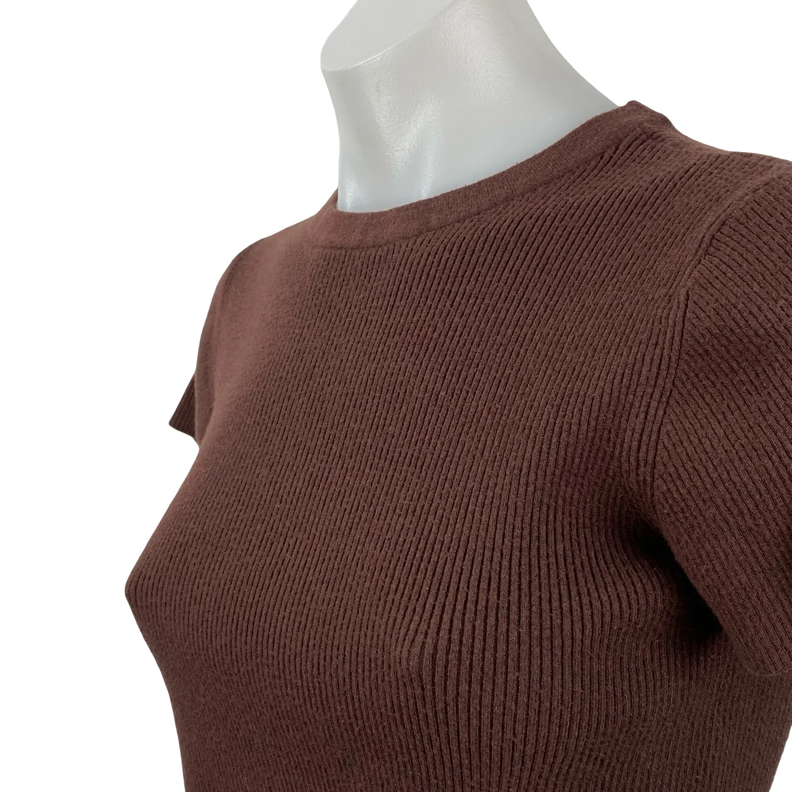 Nuuds Womens Brown Short Sleeve Crew Neck Ribbed Knit Sculpt Tee Crop Top Size S - Image 3