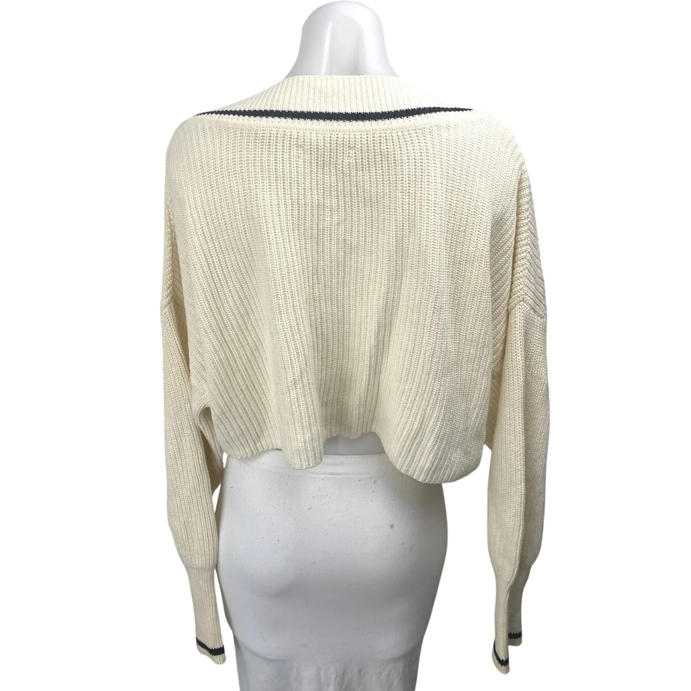 Oak + Fort Cream Rib Chunky Knit V-neck Long Sleeve Crop Cardigan Sweater Top M - Image 2