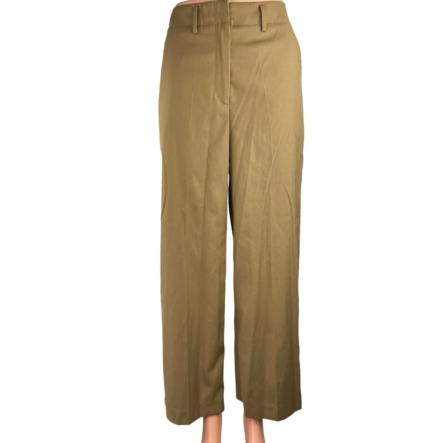 Oak + Fort Women Beige High Rise Straight Leg Flat Front Ankle Dress Pants Sz S