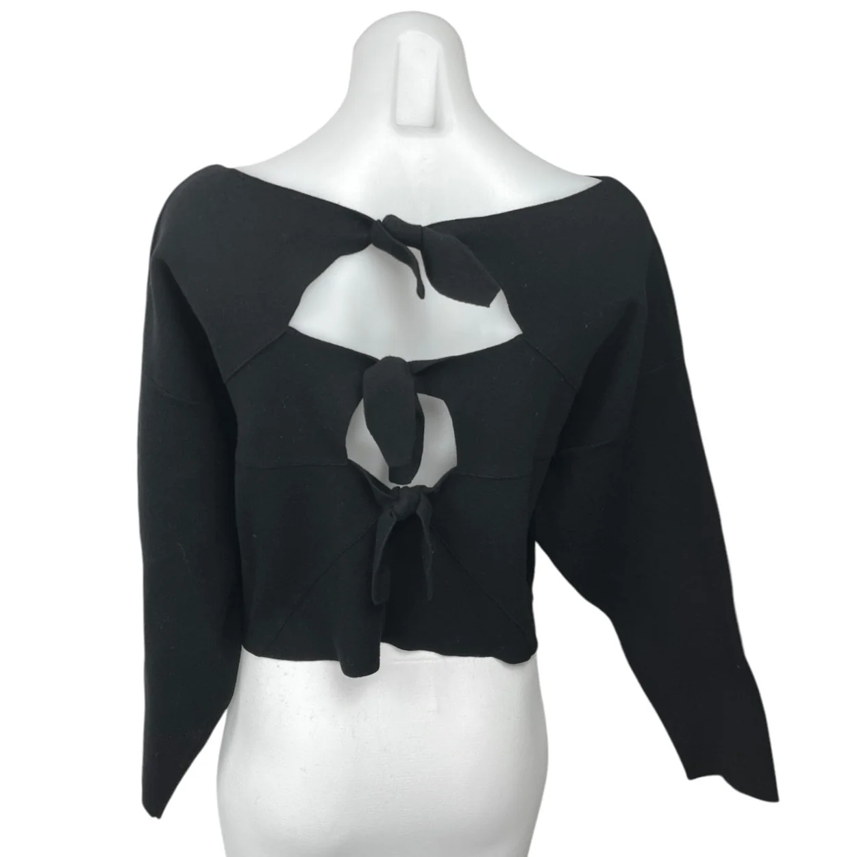Oc Women's Black Long Sleeve Tie Knot Back Knit Pullover Sweater Top Size M - Image 2