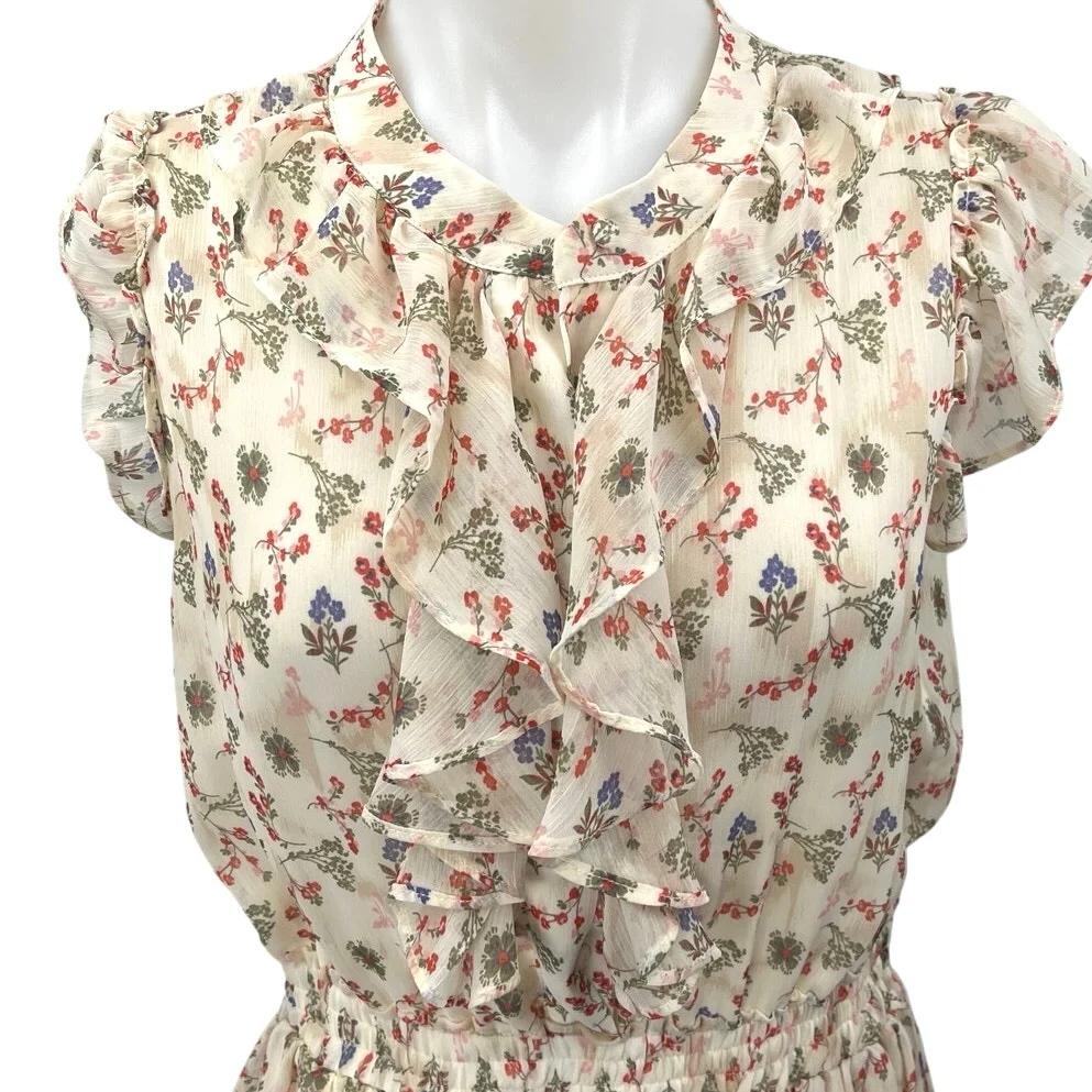 Olivaceous Cream Floral Sleeveless Ruffle Frill Tiered Mini Fit & Flare Dress M - Image 3