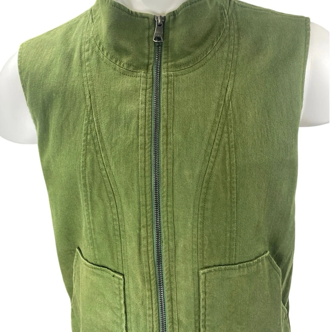 ONS Men's Green Full Zip High Neck Pockets Fishing Outdoor Vest Jacket Top Sz L - Image 3