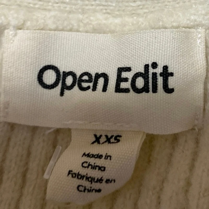 Open Edit Women's Cream Twist Front Rib Knit V-neck Long Sleeve Sweater Top XXS - Image 3