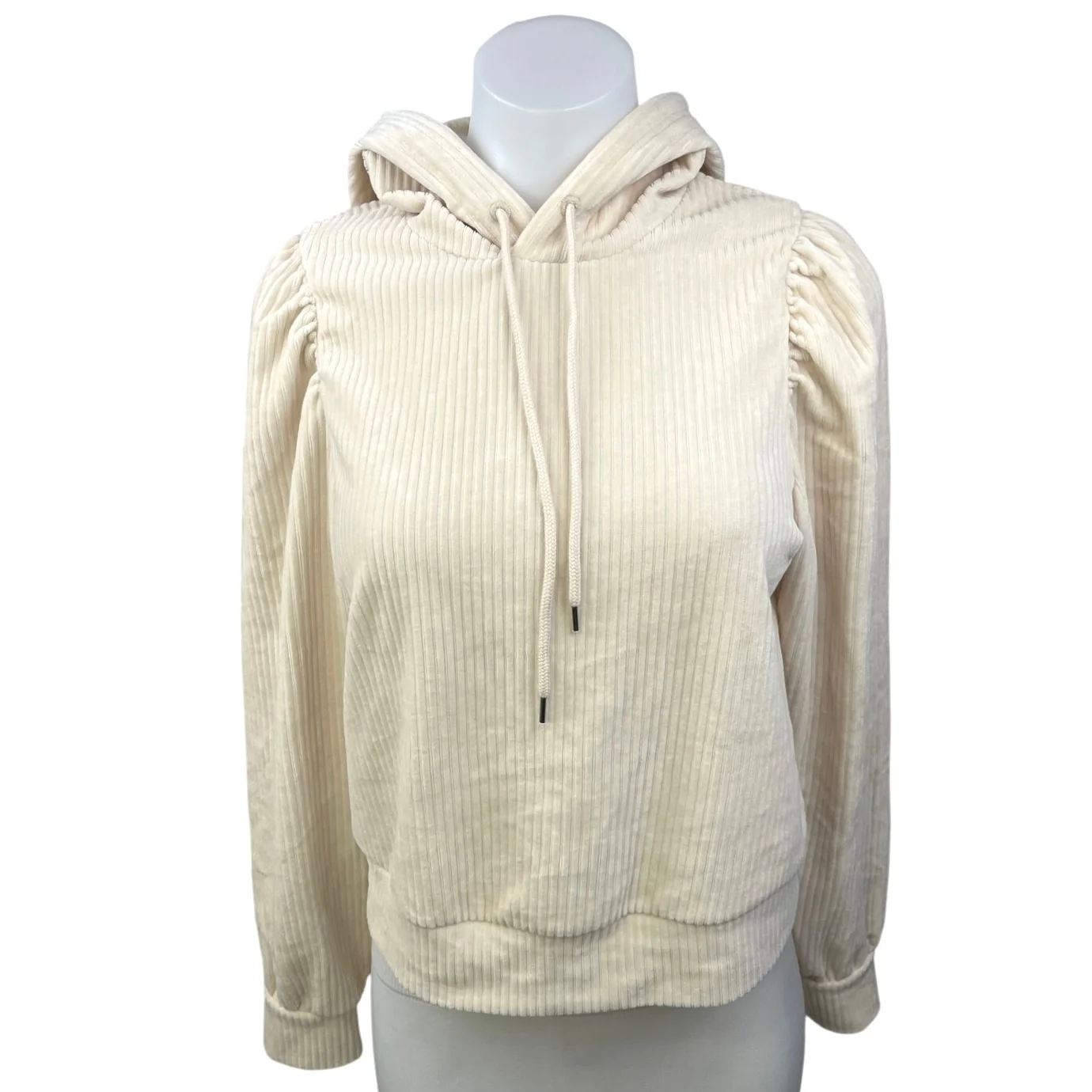 & Other Stories Cream White Puff Shoulder Velvet Velour Hoodie Sweatshirt Top XS
