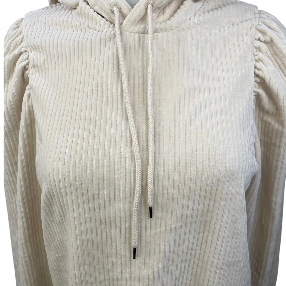 & Other Stories Cream White Puff Shoulder Velvet Velour Hoodie Sweatshirt Top XS - Image 3