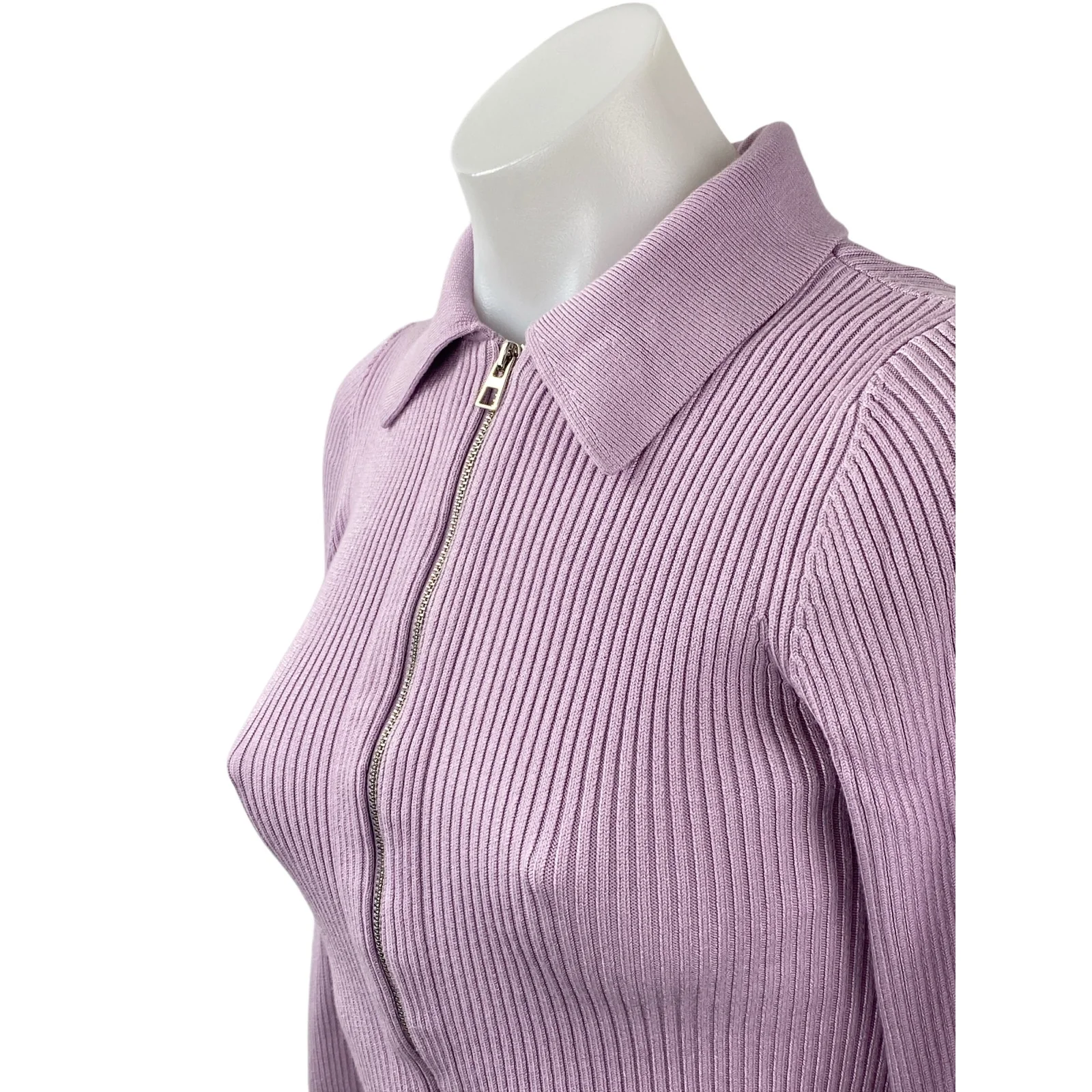 & Other Stories Women's Purple Lilac Ribbed Knit Long Sleeve Full Zip Sweater XS - Image 2