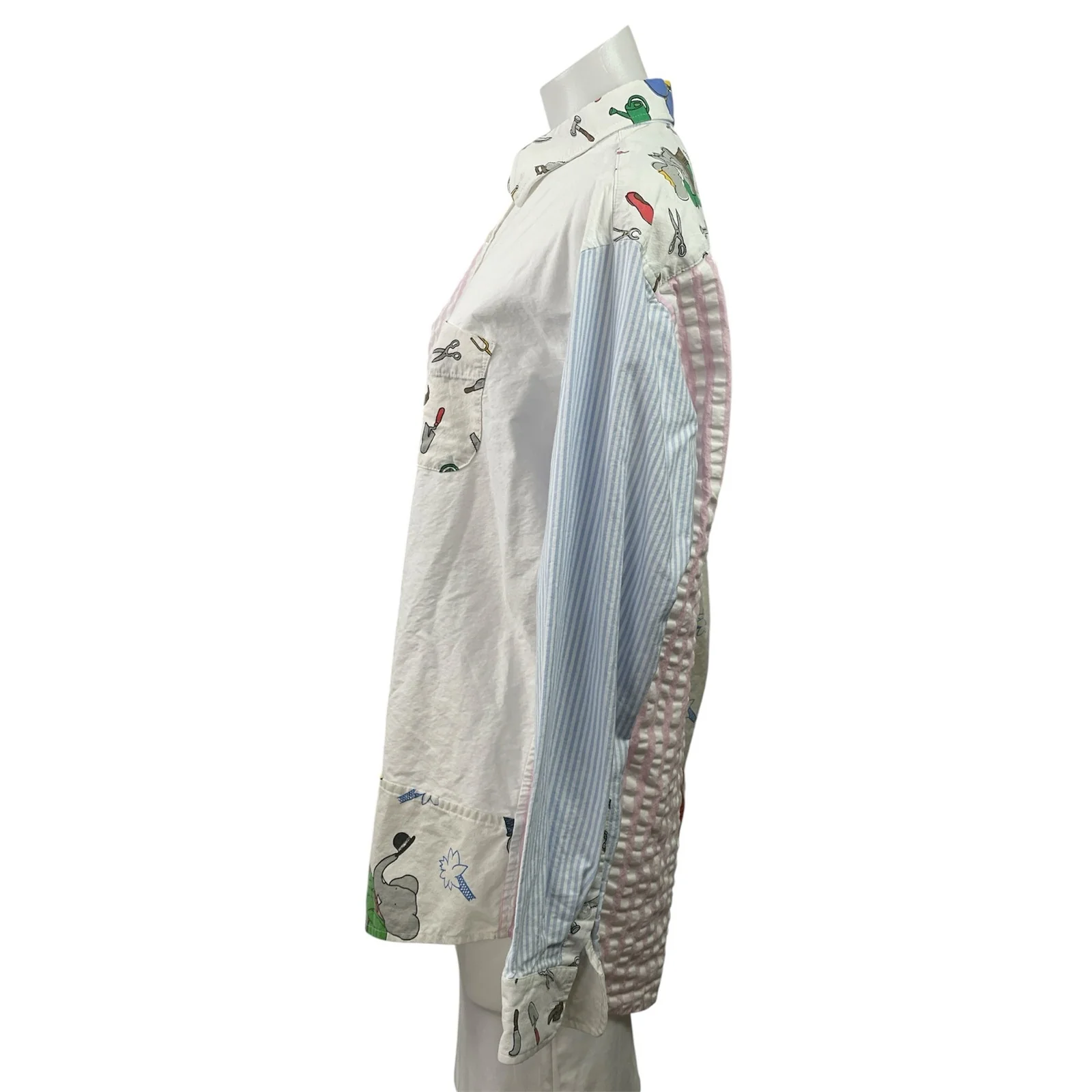Outsiders Division Women Striped Graphic Patchwork Long Sleeve Button Up Shirt L - Image 2