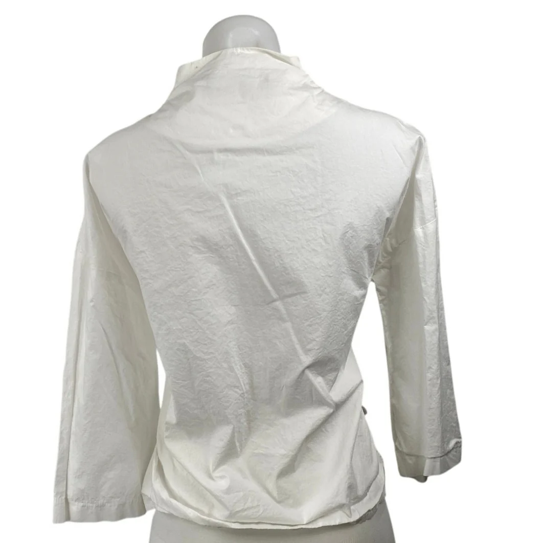 Ozai N Ku Dynaco White Stand Collar Long Sleeve Button Down Shirt Blouse Top XS - Image 4