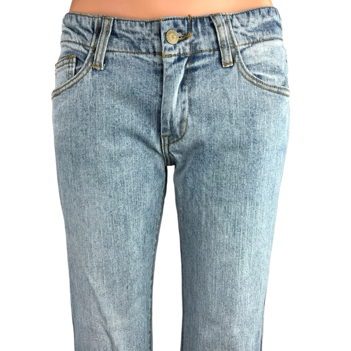 Pacsun Blue Light Wash Low Rise Y2K Stretch Denim Flared Bell Bottom Jeans Sz S - Image 4