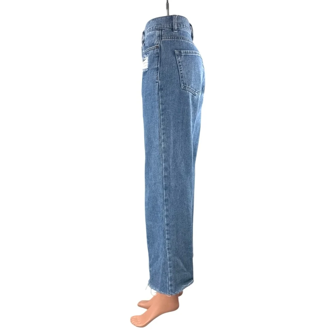 Pacsun Women's Blue Disressed High Rise Wide Leg Baggy Crop Denim Jeans Size 24 - Image 2