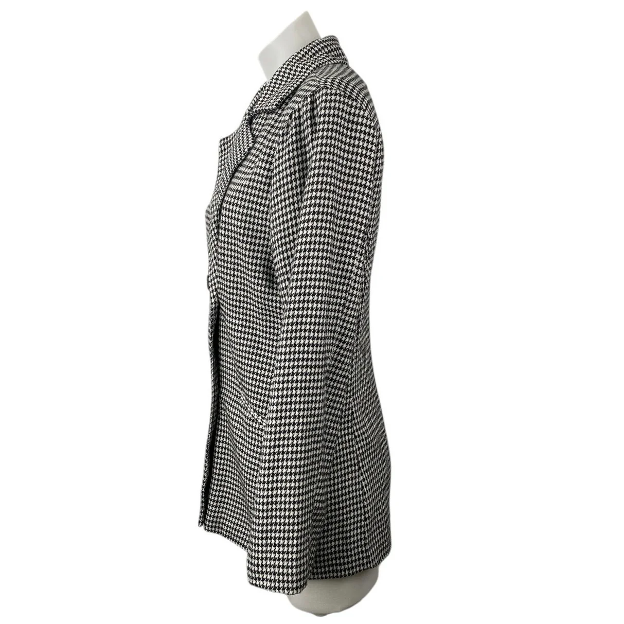 Parisian Black White Houndstooth Checkered Double Breasted Blazer Coat Jacket 6 - Image 2
