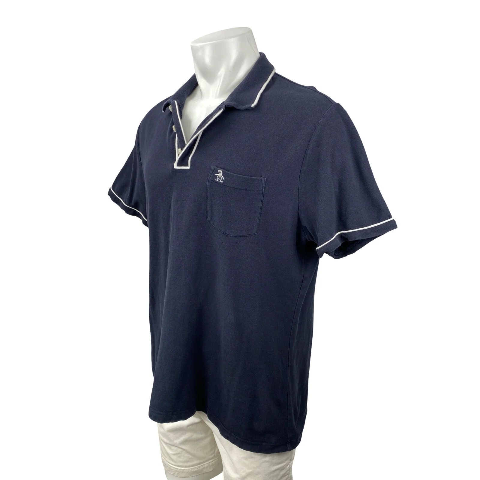 Penguin Men's Navy Blue Logo Golf Pocket Shorts Sleeve Polo Shirt Top Size XL - Image 2