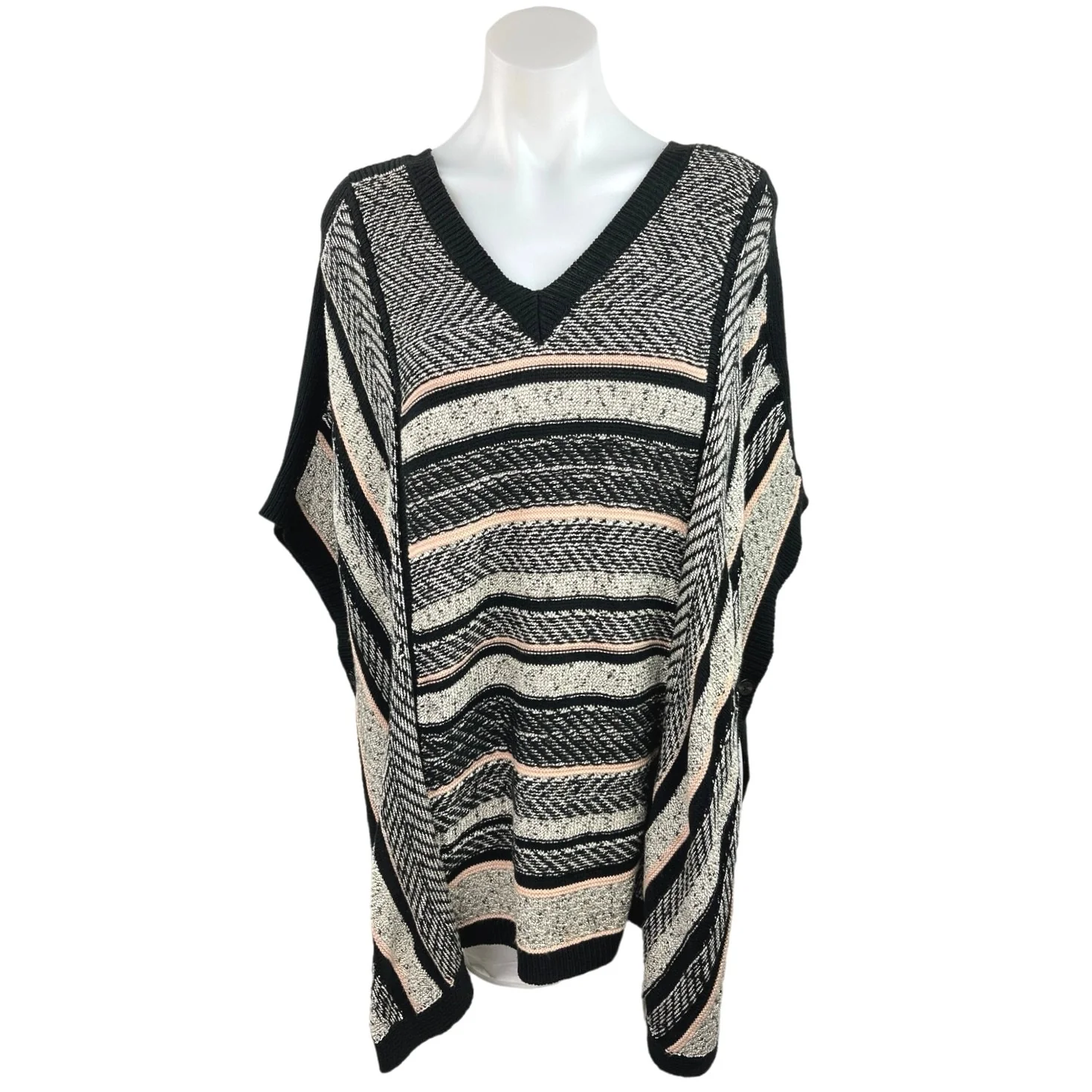 Marks & Spencer Per Una Multicolor Knit Striped V-Neck Pullover Poncho Top Sz S