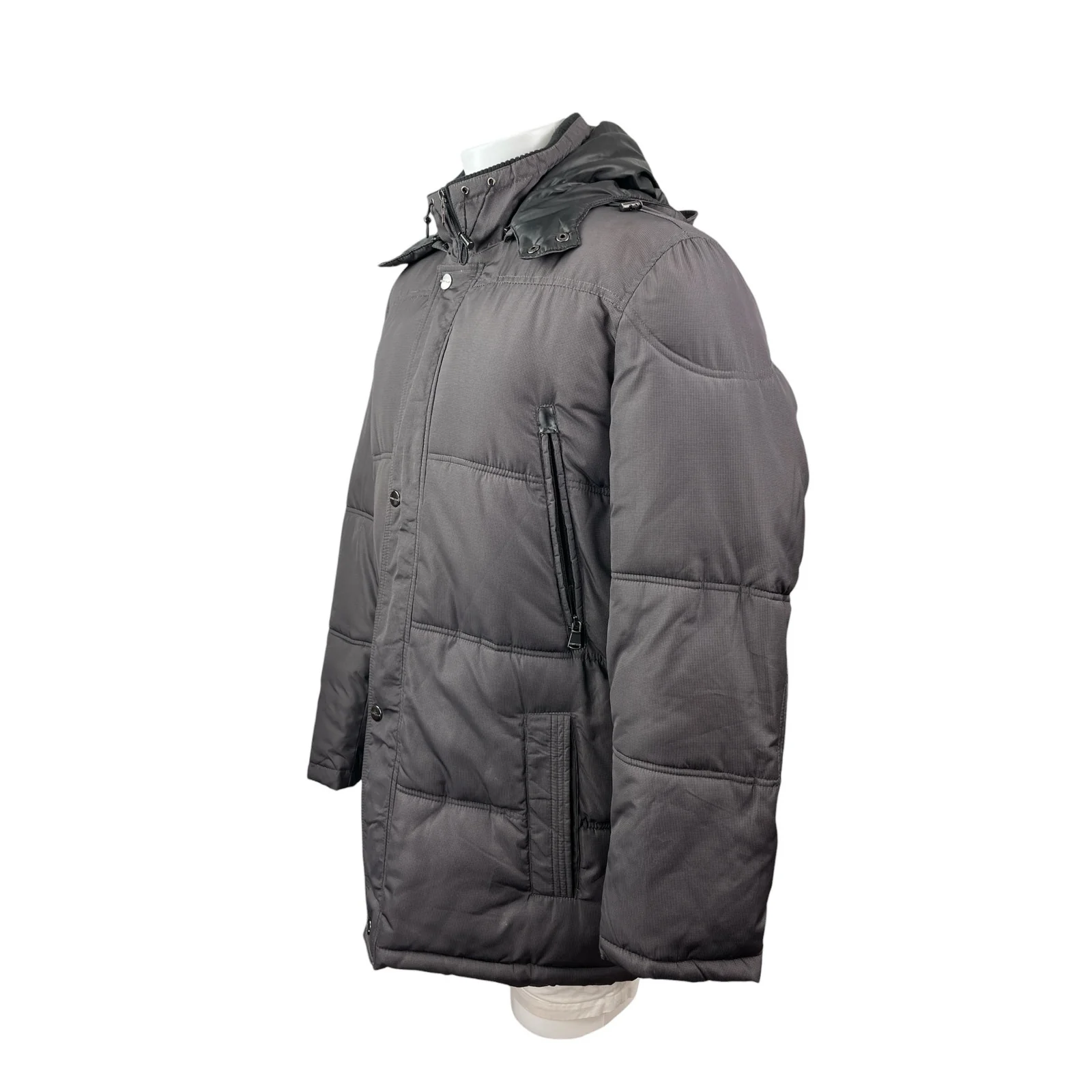 Perry Ellis Portfolio Printtech Black Hooded Puffer Quilted Coat Jacket Size LT - Image 2