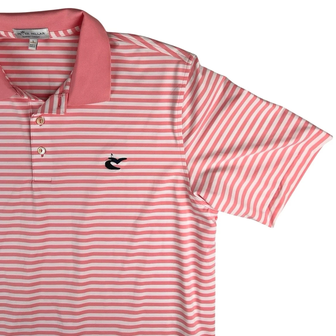 Peter Millar Men's Pink White Striped Logo Short Sleeve Polo Shirt Top Size L - Image 3