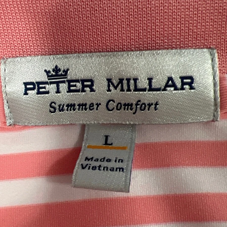 Peter Millar Men's Pink White Striped Logo Short Sleeve Polo Shirt Top Size L - Image 4