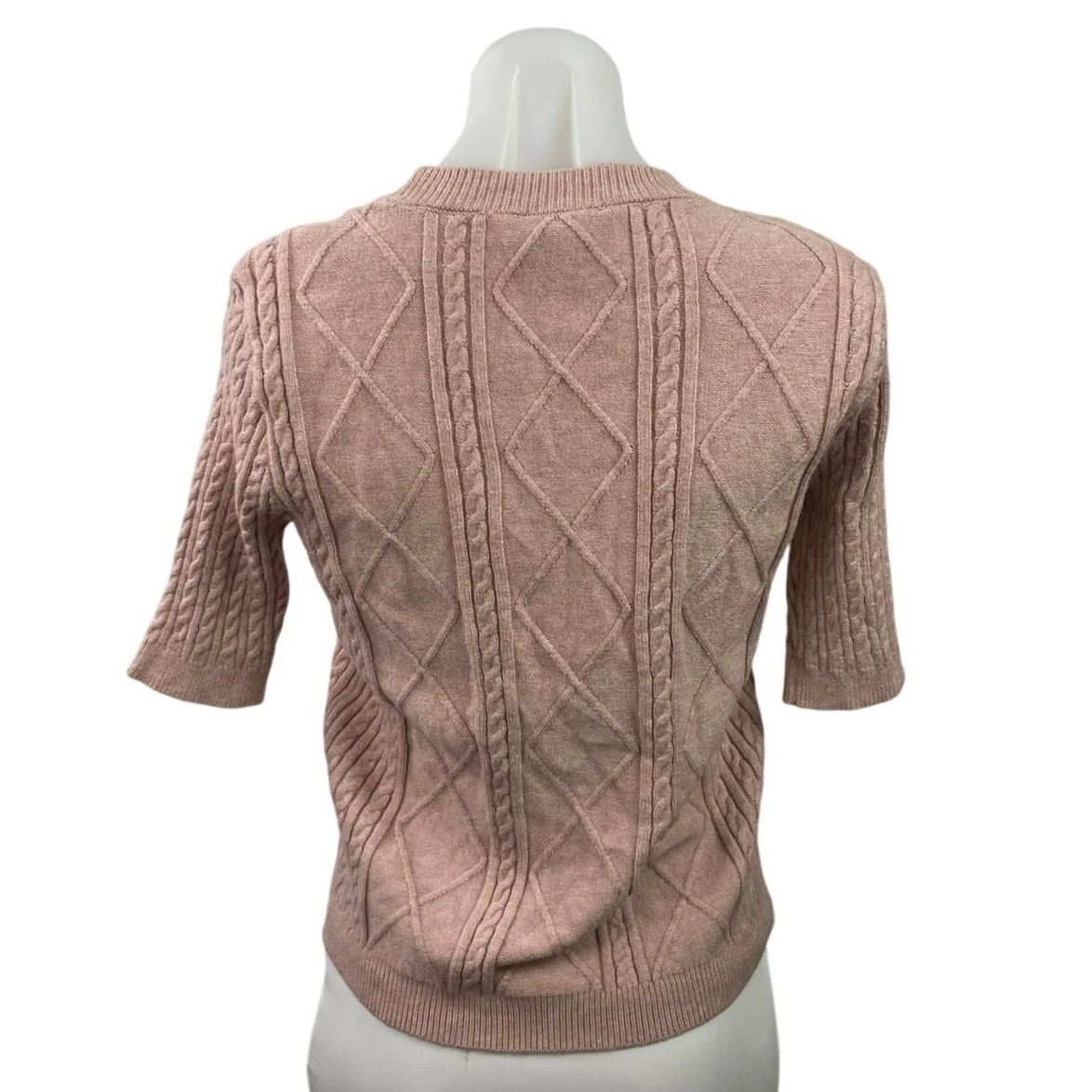 Philosophy Pink Short Sleeve Argyle Cable Knit Crew Neck Sweater Top Size L - Image 3