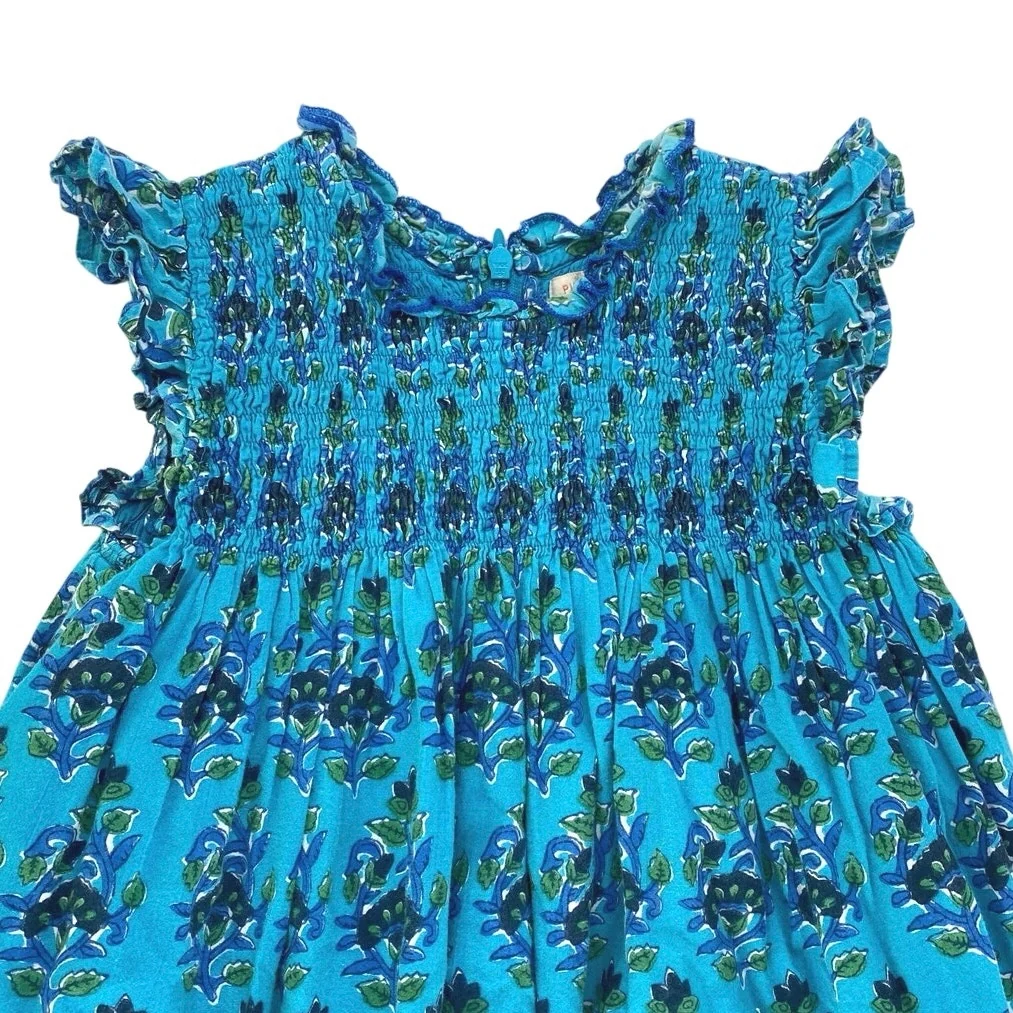 Pink Chicken Kids Girls Blue Floral Sleeveless Ruffle Smocked A Line Dress Sz 4Y - Image 3