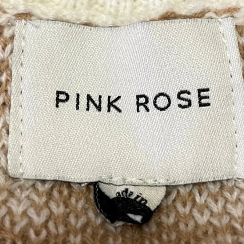 Pink Rose White Brown Sleeveless Knitted Houndstooth Sweater Vest Tank Top Sz L - Image 3