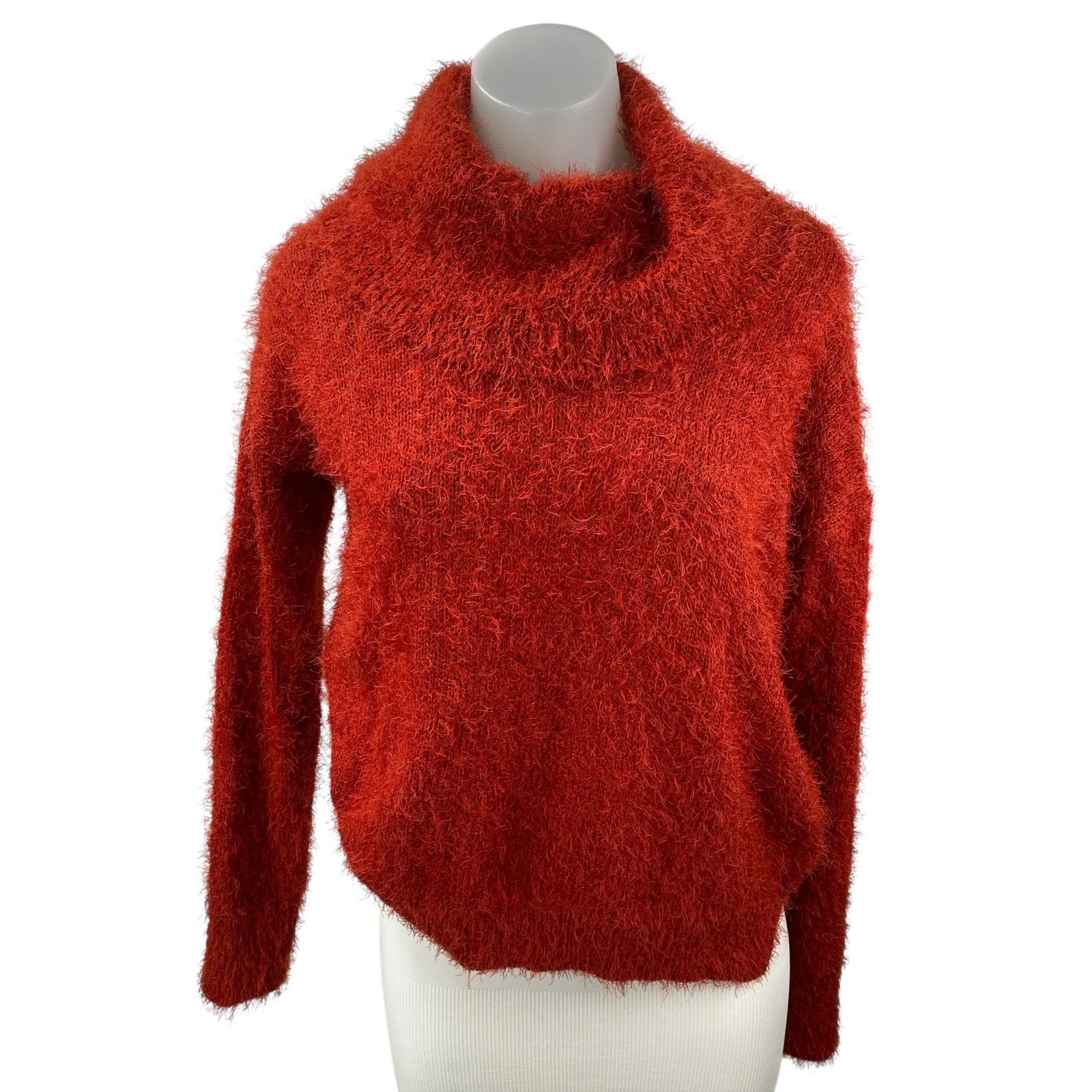 Pink Rose Women's Red Fuzzy Faux Fur Cowl Neck Long Sleeve Sweater Top Size XS