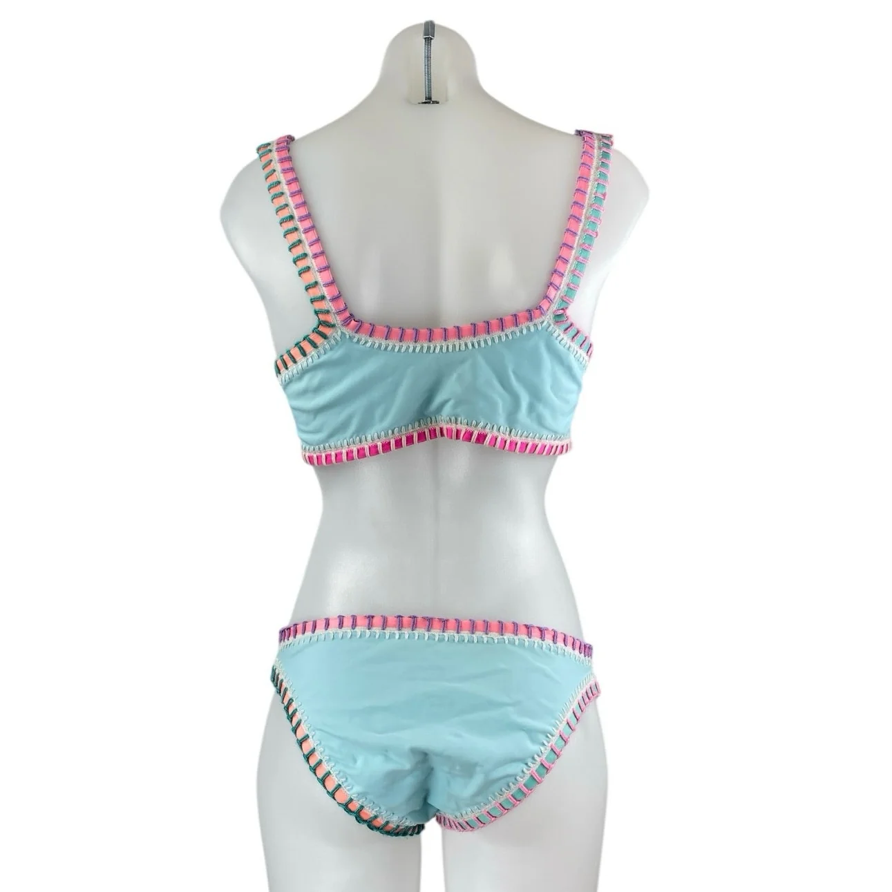 Platinum Women's Multicolor Crochet Trim Two Piece Sleeveless Bikini Swimwear L - Image 2