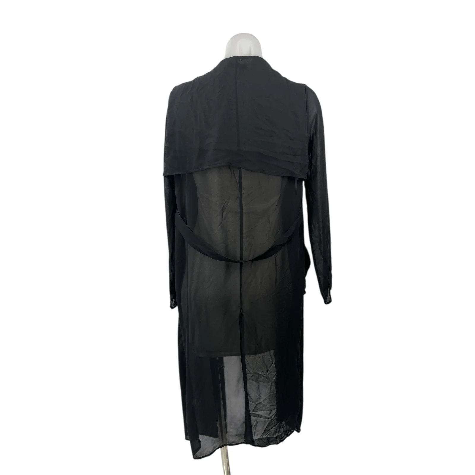 Poetry Black Mesh Sheer Long Sleeve Drape Waterfall Longline Robe Sleepwear OS - Image 4