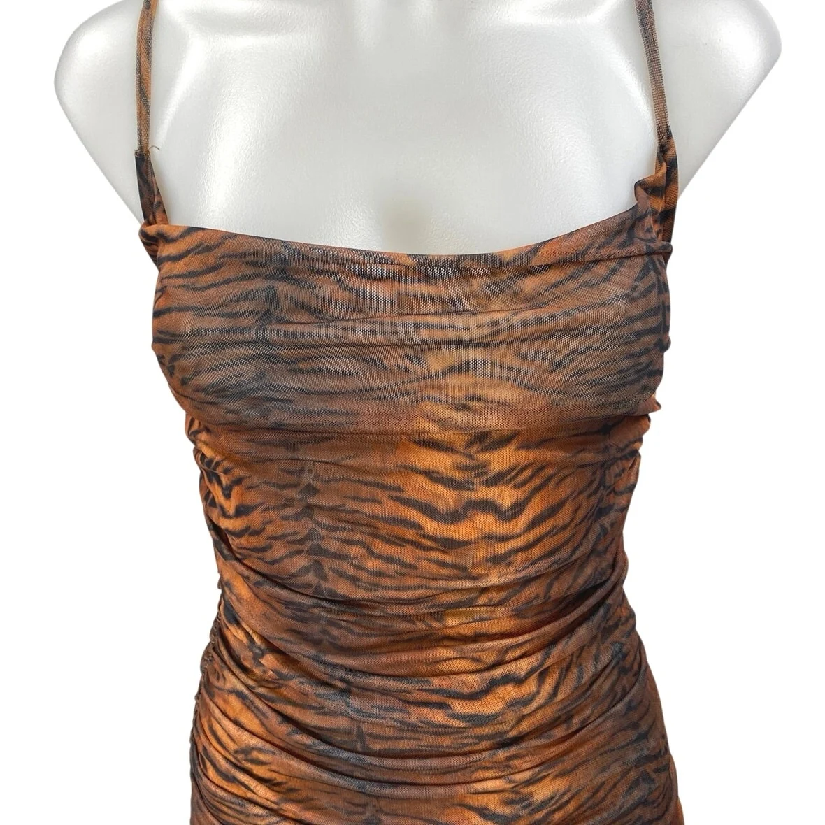 Polly Black Brown Tiger Animal Print Sleeveless Cami Tank Mini Bodycon Dress 2 - Image 3