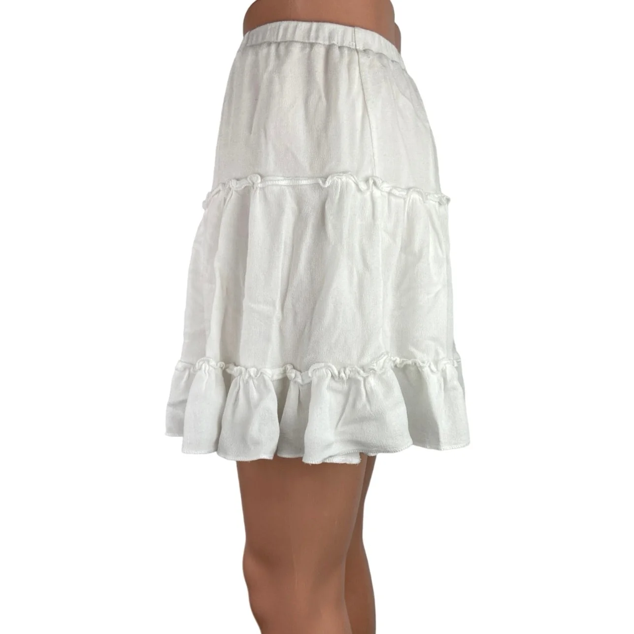 Polly White Ruffle Tiered Elastic Waist Mini Casual Summer A-line Skirt Sz 12 - Image 2