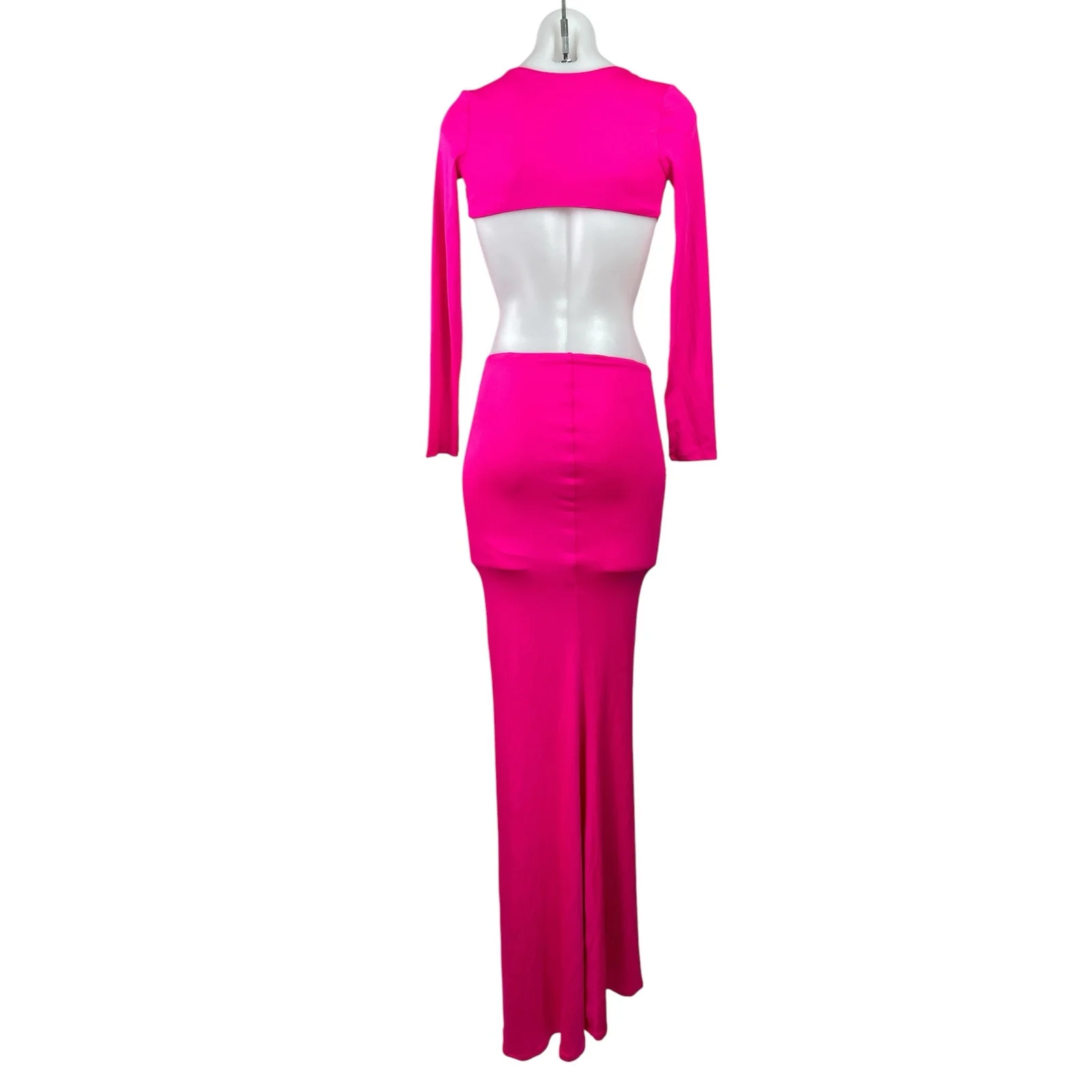 Polly Womens Pink Long Sleeve Tie Front Crop Top & Ruched Slit Maxi Skirt Size 2 - Image 3
