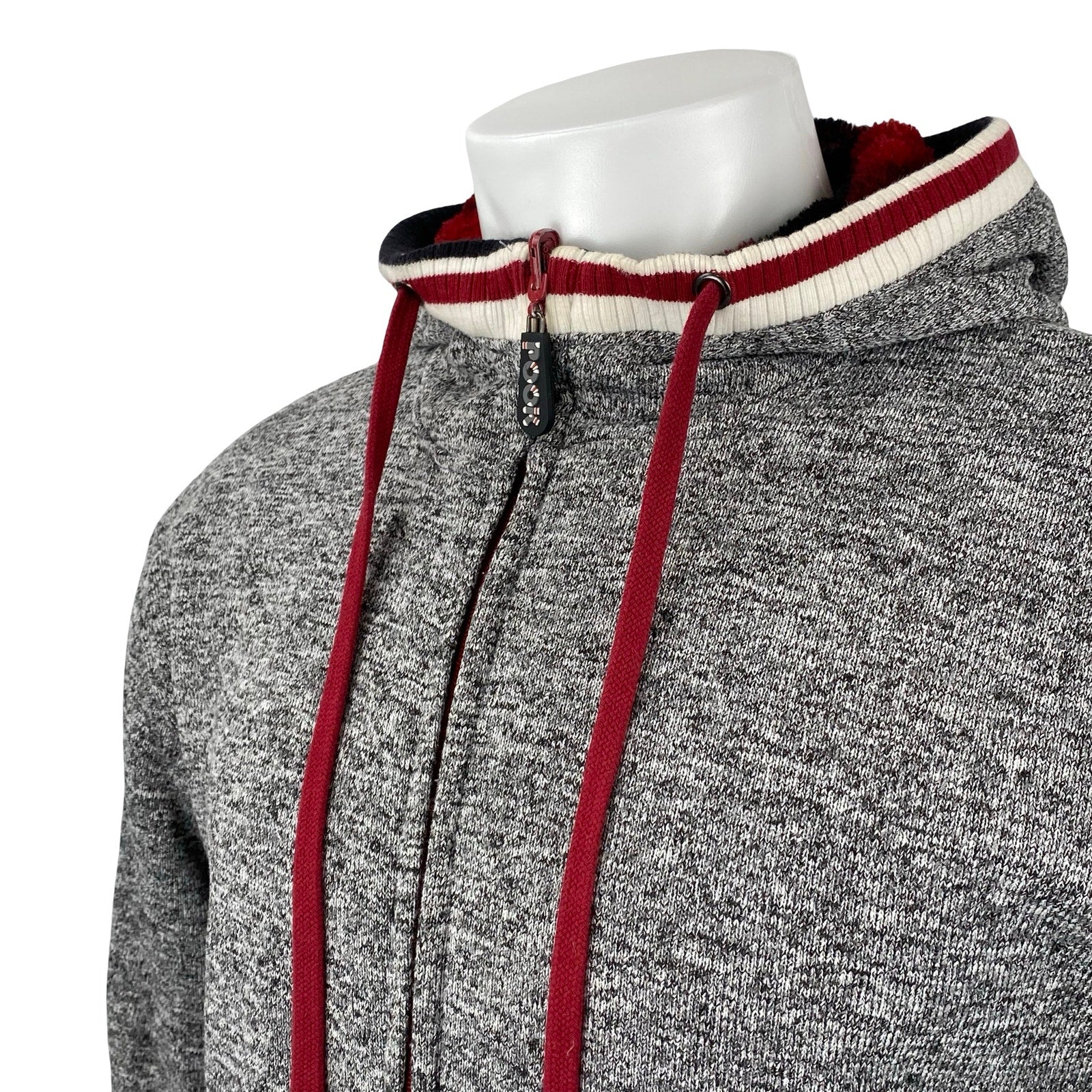 Pook Reversible Men's Gray Faux Fur Long Sleeve Hooded Sweatshirt Jacket Top L - Image 3