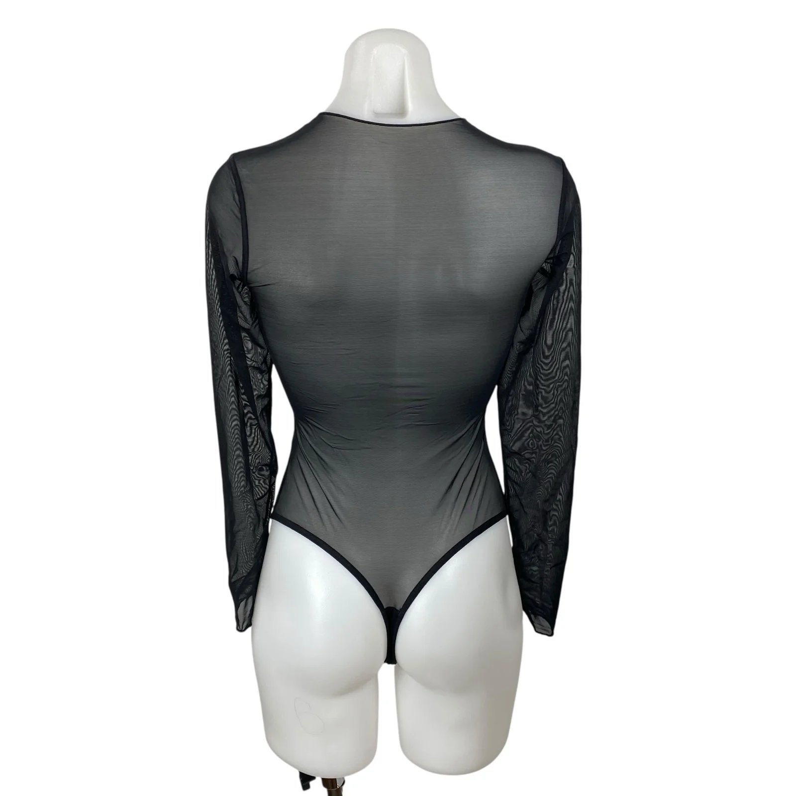 Popilush Shapewear Illusion Mesh Sheer Sweetheart Long Sleeve Bodysuit Top Sz S - Image 4