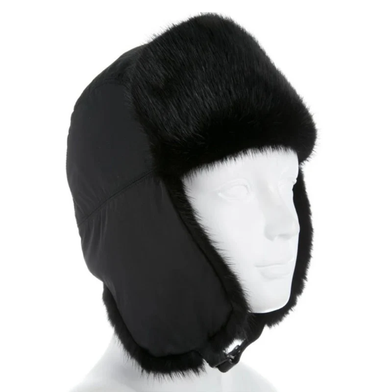 Prada Milan Black Faux Fur Earflap Russian Pilot Aviator Trapper Hat Size M - Image 2