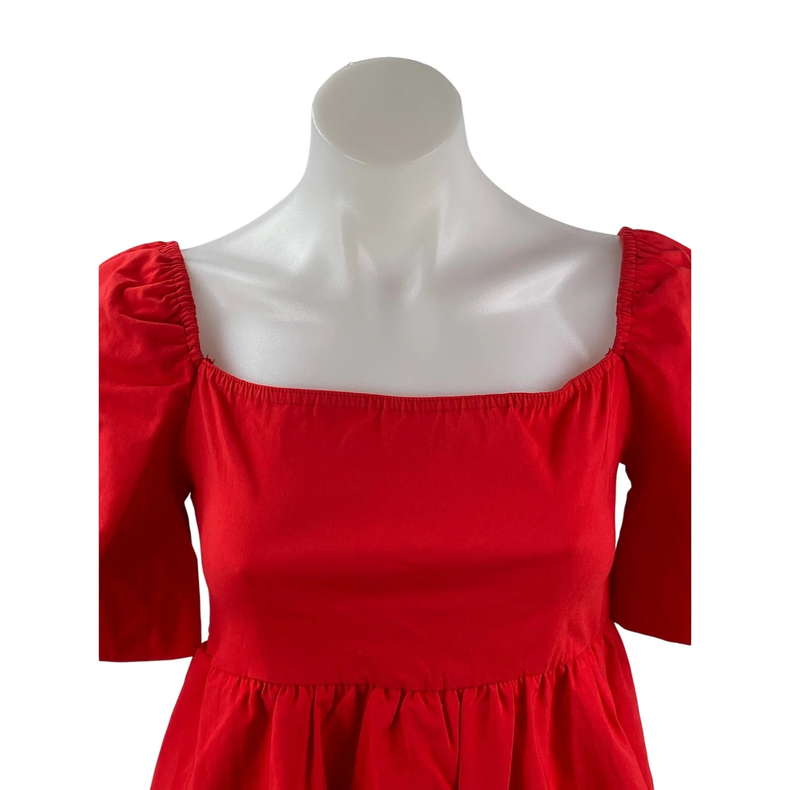 Prettylittlething Red Square Neck Short Puff Sleeve Mini A-Line Shift Dress Sz 4 - Image 2