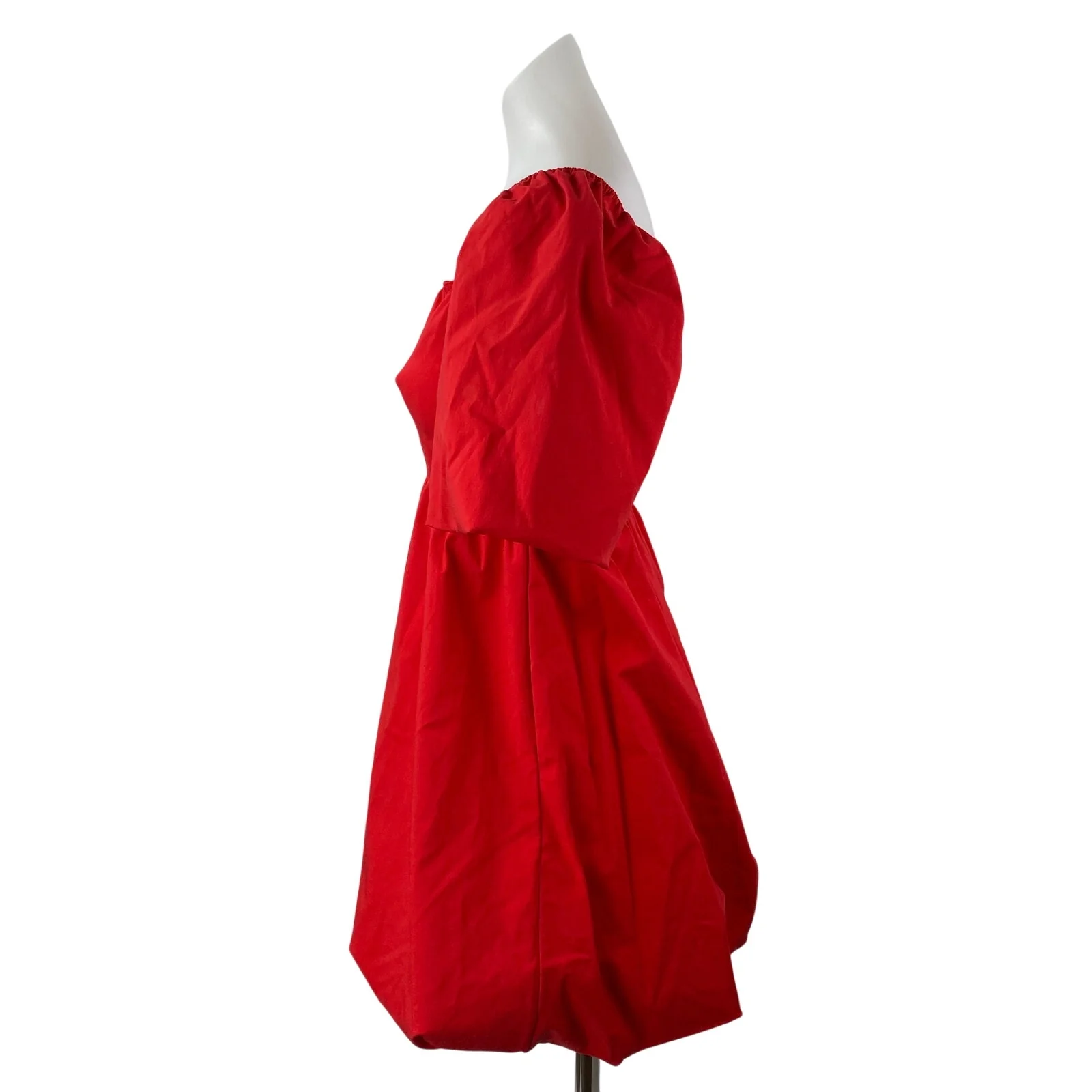 Prettylittlething Red Square Neck Short Puff Sleeve Mini A-Line Shift Dress Sz 4 - Image 3