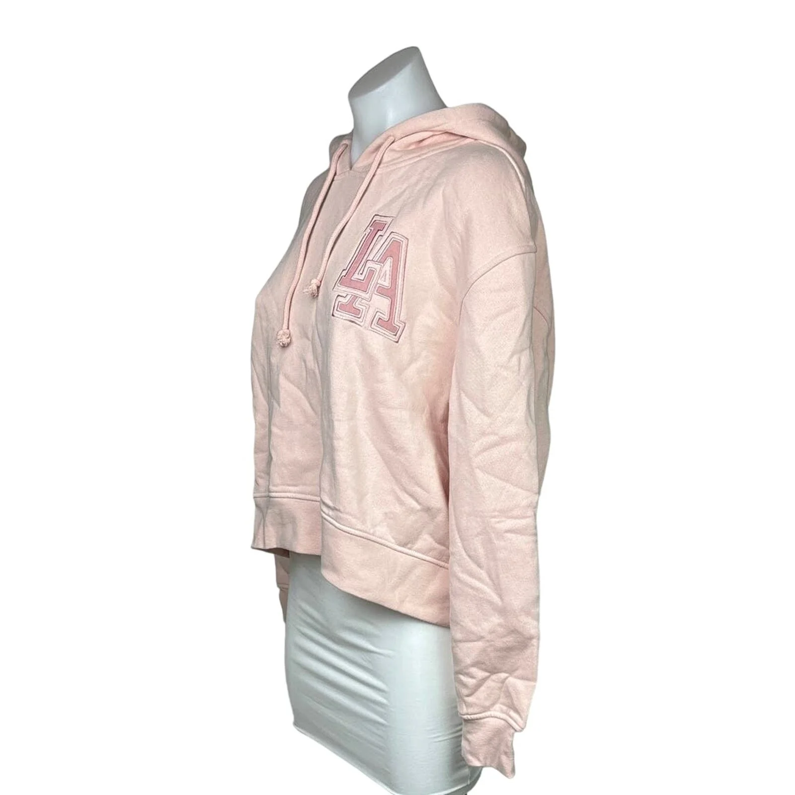 Primark NWT Light Pink Los Angeles Pullover Hoodie Crop Fleece Sweatshirt Size S - Image 2